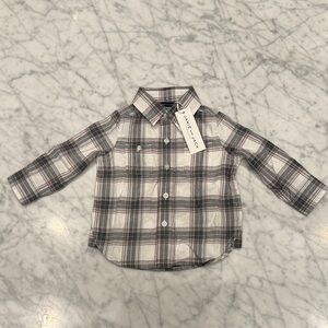 Janie and Jack Gray and White Plaid Button-Down Shirt